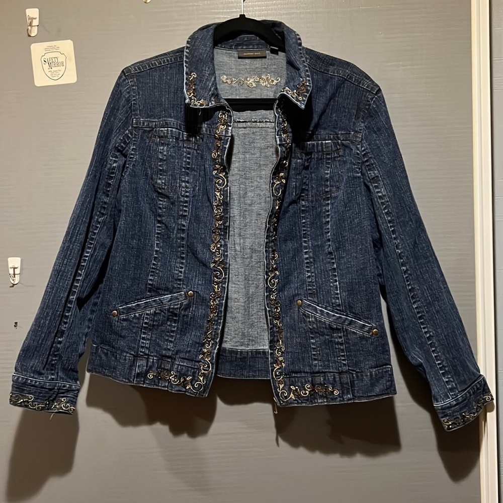 XL Denim Jacket with gold/bronze embroidery